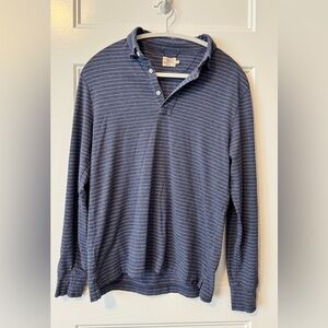 Faherty Movement Striped Blue Long Sleeve Polo Shirt Size Small